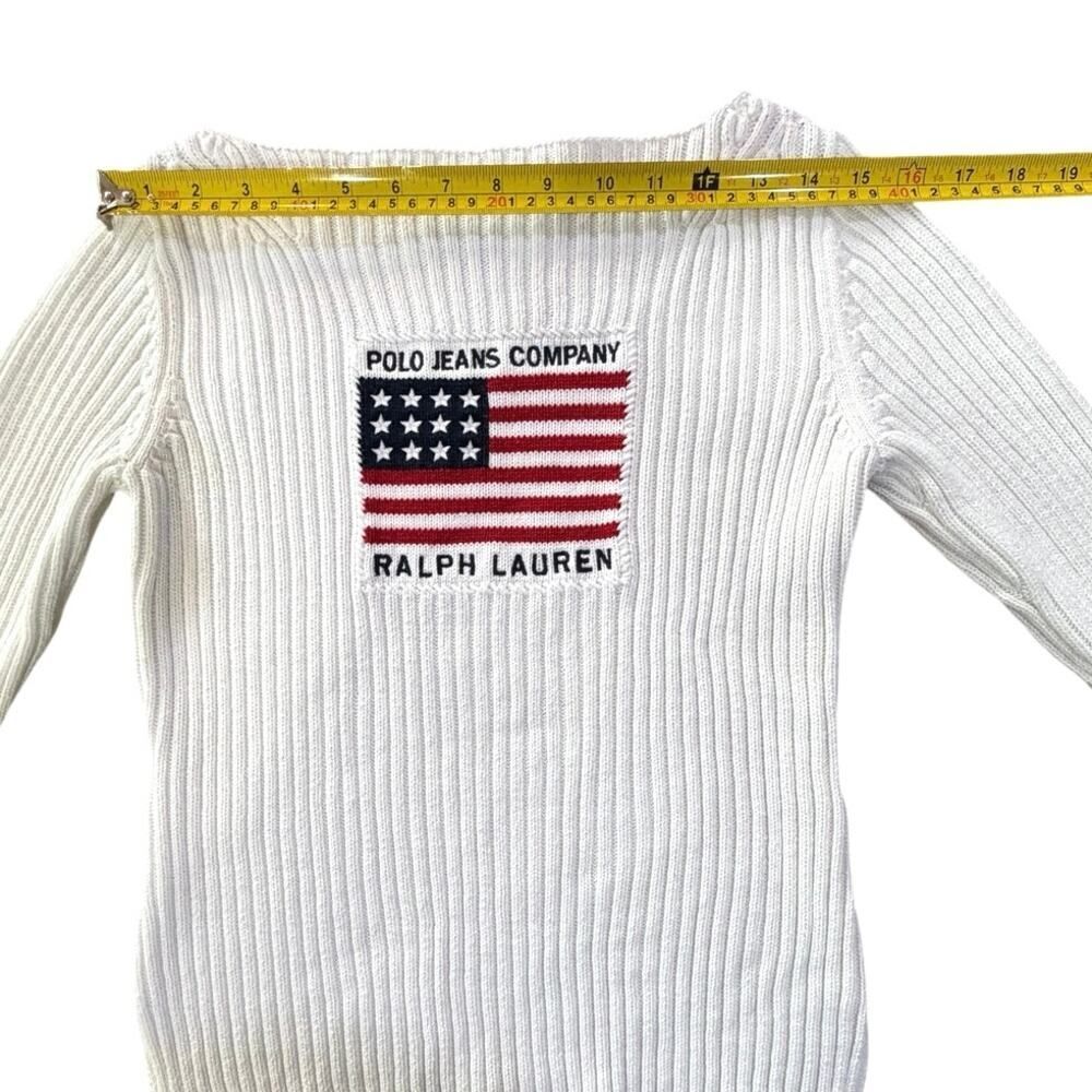 VTG Y2K Polo Ralph Lauren Polo Ribbed Knit Sweater American Flag White Red Small - Picture 12 of 15